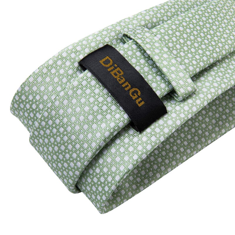 DiBanGu Mens Tie Set Silk Solid Paisley Necktie and Pocket Square Cufflinks Classic Formal Ties for Men Wedding Party, Sage Green - Image 5